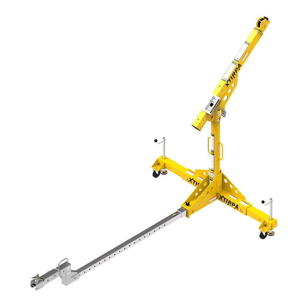 Brazo pescante para acceso y rescate en espacios confinados. No requiere anclajes ya que va enganchado a bola de remolque de vehículo.